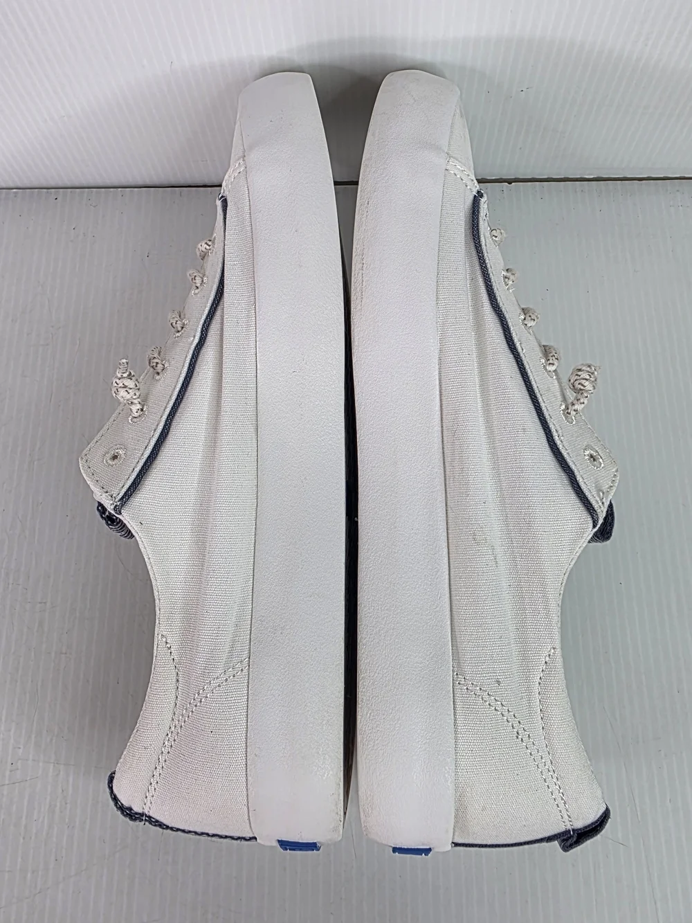Keds Kickback White Canvas Sneakers with Blue Trim